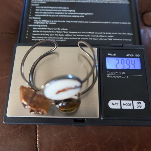 Melissa Joy Manning OOAK sterling silver, tigers eye, agate & fossil cuff MJM - Picture 16 of 16